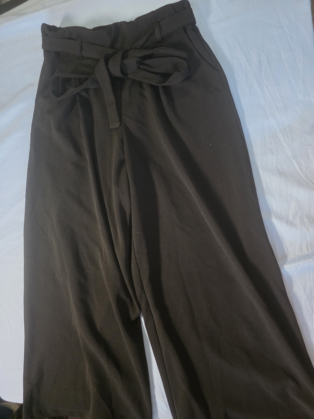 Soho Black High-Rise Wide-Leg Paperbag Pants with Self Tie